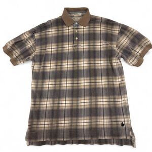 Classic Vintage American Eagle Plaid Polo Shirt - Brown and Tan Size Small